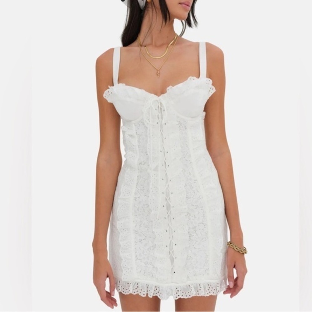 For Love and Lemons Mandy lace mini dress white medium